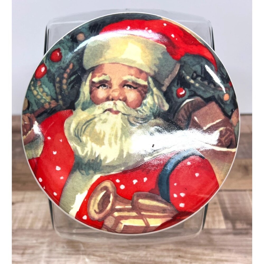 Vintage Glass Santa Claus Cookie Jar With Ceramic Lid